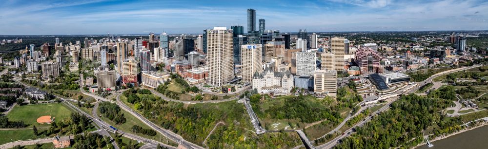 Aerial photograph Edmonton - Panoramic perspective city view on down town Edmonton Downtown in Edmonton, Alberta, Canada