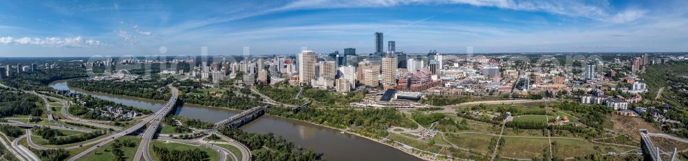 Edmonton from above - Panoramic perspective city view on down town Edmonton Downtown in Edmonton, Alberta, Canada