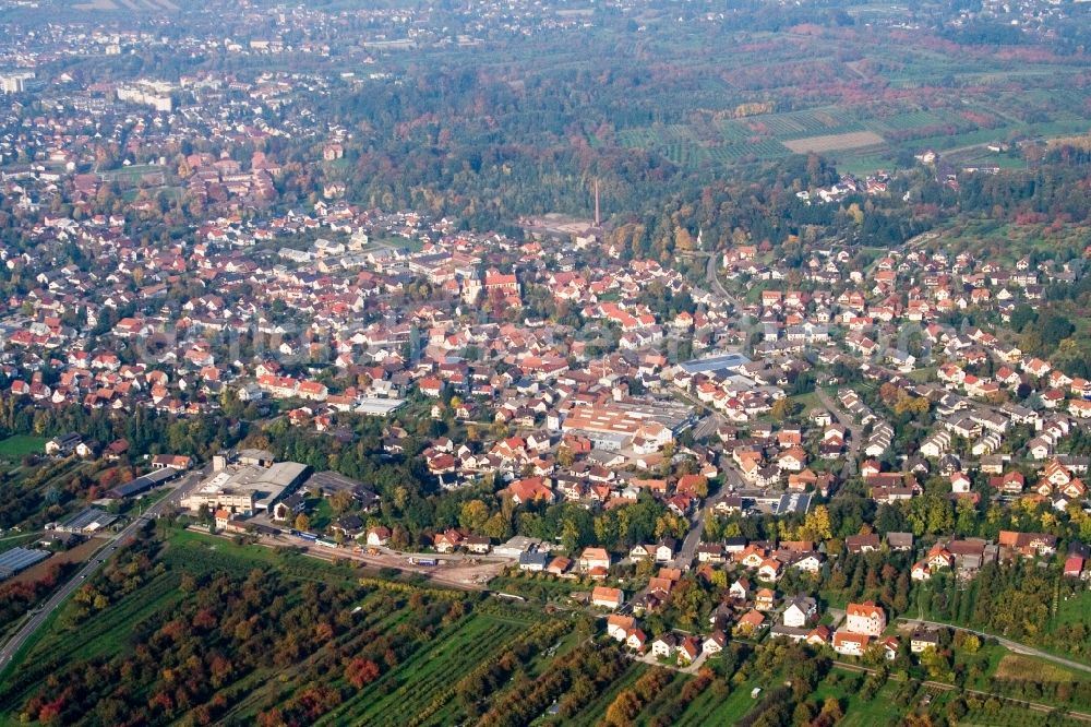 Achern from the bird's eye view: Panoramic city view of downtown area of Achern in the district Oberachern in Achern in the state Baden-Wuerttemberg