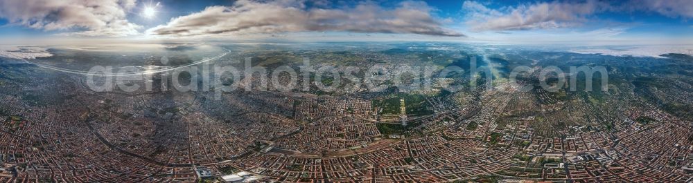 Wien from above - Panoramic city view of downtown area in the Schoenbrunn district of Vienna in Austria