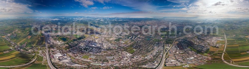 Vösendorf from the bird's eye view: Panorama Cityscape of downtown area with the districts Liesing, Bizerba, Voesendorf on the south A21, A23 and S1 in Vienna in Austria