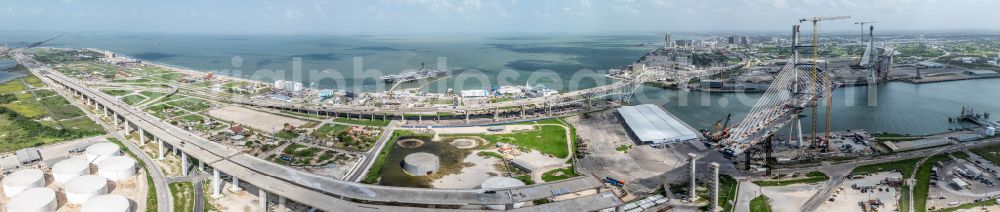 Aerial photograph Corpus Christi - Panoramic perspective city view on sea coastline Central City on street Harbor Bridge in Corpus Christi in Texas, United States of America