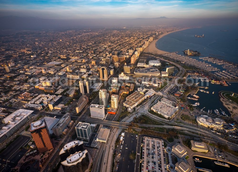 Aerial photograph Long Beach - Panorama- cityscape of the downtown area of Long Beach in California, USA