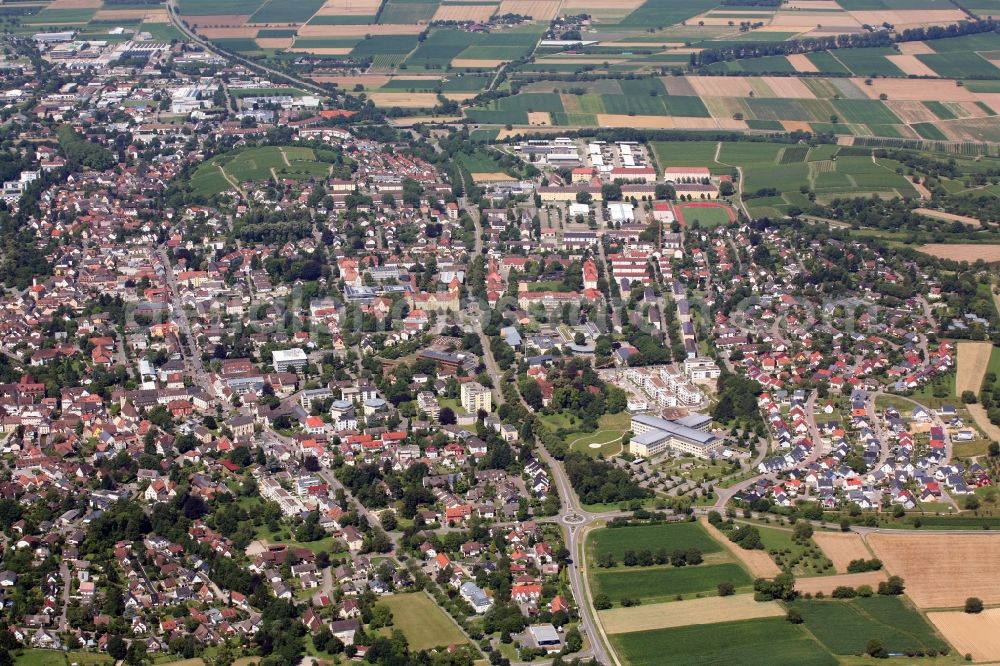 Müllheim from the bird's eye view: Panorama- cityscape from downtown in Muellheim in the state Baden-Wuerttemberg