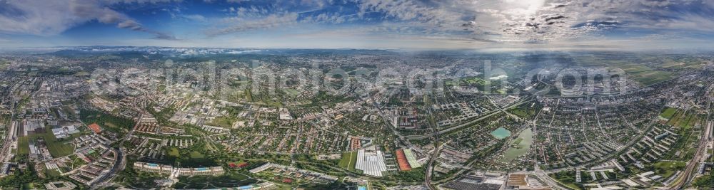 Wien from the bird's eye view: Panoramic city view from the city center in the urbanization Alt Erlaa along Altmannsdorferstrasse in Vienna in Austria