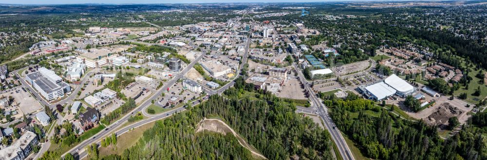 Red Deer from above - Panoramic perspective city view on the river bank Red Deer River on street 50 Street in Red Deer in Alberta, Canada