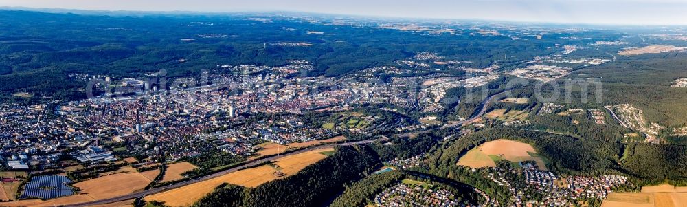 Kaiserslautern from above - Panoramic perspective city area with outside districts and inner city area in Kaiserslautern in the state Rhineland-Palatinate, Germany