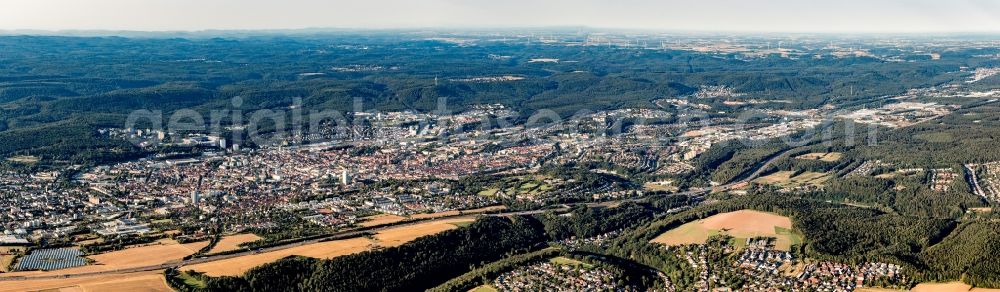 Aerial image Kaiserslautern - Panoramic perspective city area with outside districts and inner city area in Kaiserslautern in the state Rhineland-Palatinate, Germany