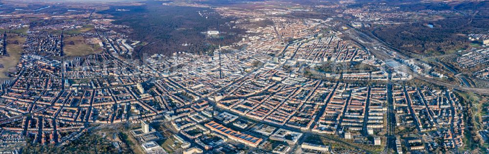 Aerial photograph Karlsruhe - Panoramic perspective the city center in the downtown area in Karlsruhe in the state Baden-Wuerttemberg, Germany