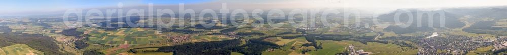 Schömberg from above - Panoramic perspective Forest and mountain scenery of Zollernalb in Schoemberg in the state Baden-Wurttemberg, Germany