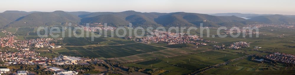 Aerial image Maikammer - Panorama perspective Fields of wine cultivation landscape in Maikammer in the state Rhineland-Palatinate