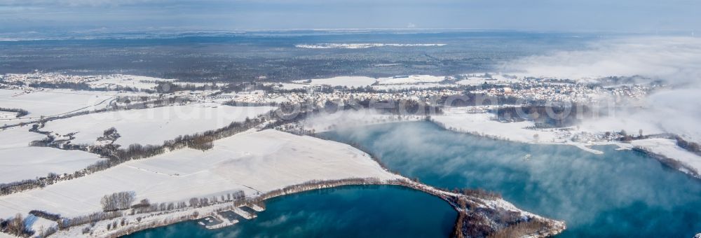 Aerial photograph Lauterbourg - Panoramic perspective Wintry snowy Town View of the streets and houses of the residential areas in Lauterbourg in Grand Est, France