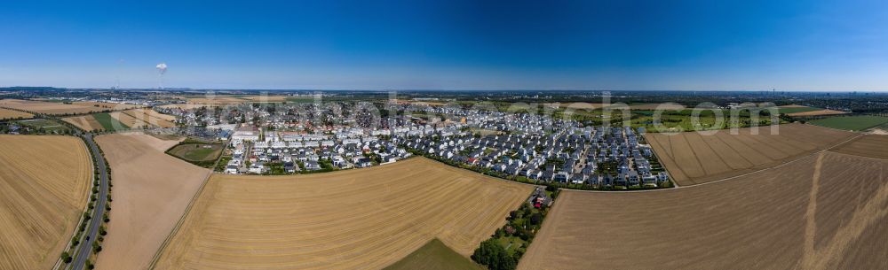 Köln from above - Panoramic perspective residential areas on the edge of agricultural land on street Alte Sandkaul in the district Widdersdorf in Cologne in the state North Rhine-Westphalia, Germany