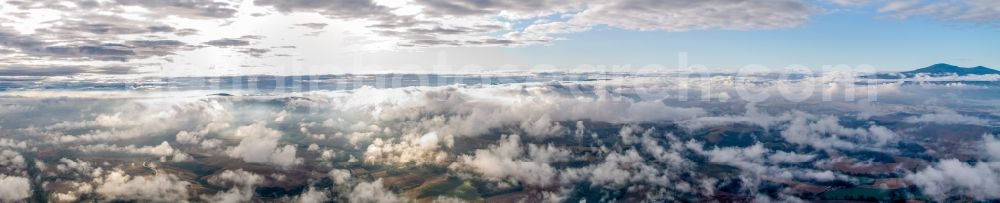 Aerial image Montepulciano - Panoramic perspective of Rocky and mountainous landscape with clouds in Montepulciano in Toskana, Italy