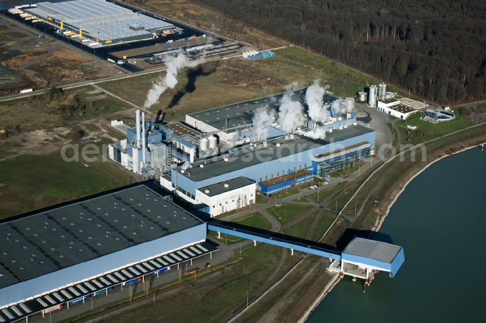 Wörth am Rhein from above - Paper mill Palme in the Industrial area Oberwald in Woerth am Rhein in the state Rhineland-Palatinate