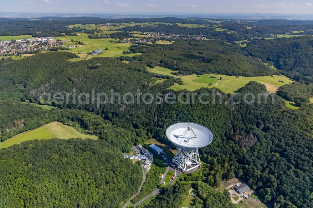 Bad Münstereifel from above - Parabolic satellite dishes Radioteleskop in the district Effelsberg in Bad Muenstereifel in the state North Rhine-Westphalia, Germany