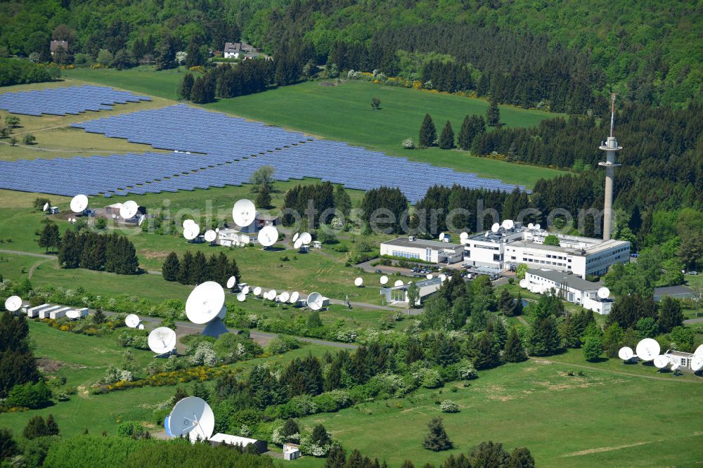 Neu-Anspach from above - Parabolic satellite dishes Photovoltaic Power Station - Earth Station Usingen in Neu-Anspach in the state Hesse