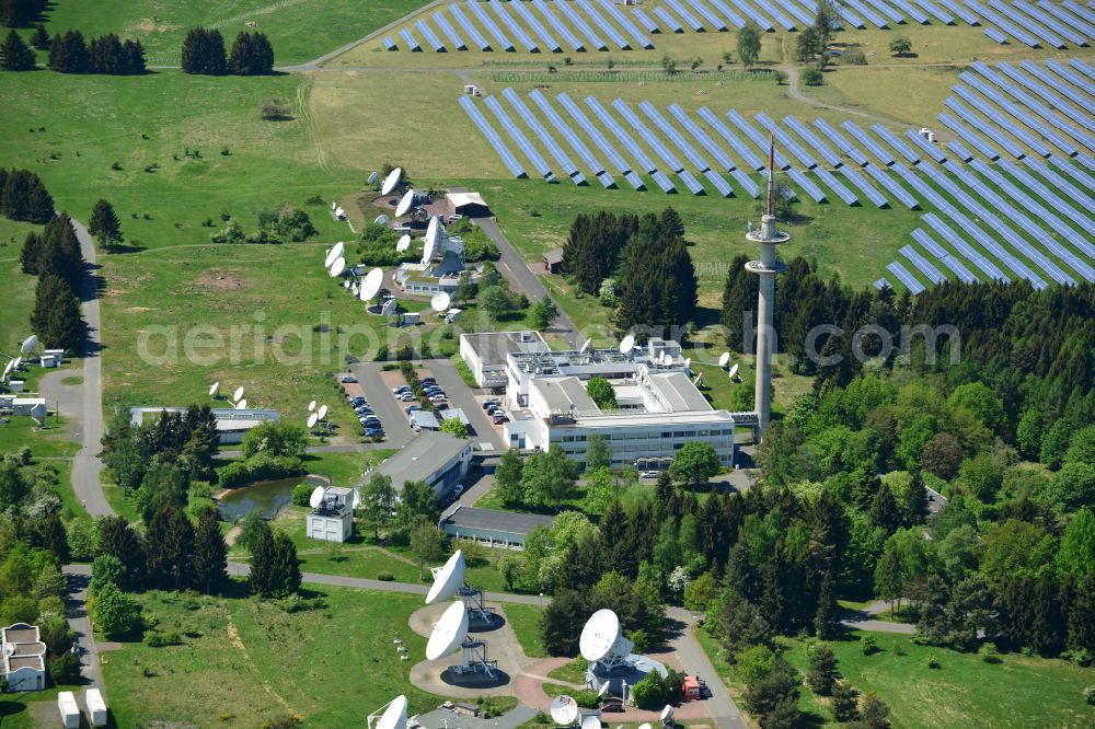 Neu-Anspach from above - Parabolic satellite dishes Photovoltaic Power Station - Earth Station Usingen in Neu-Anspach in the state Hesse