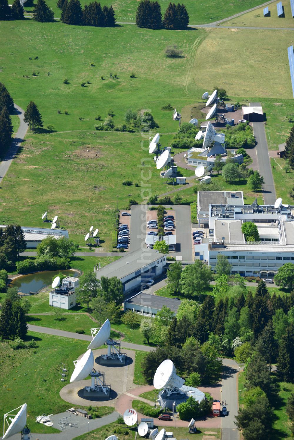 Neu-Anspach from above - Parabolic satellite dishes Photovoltaic Power Station - Earth Station Usingen in Neu-Anspach in the state Hesse