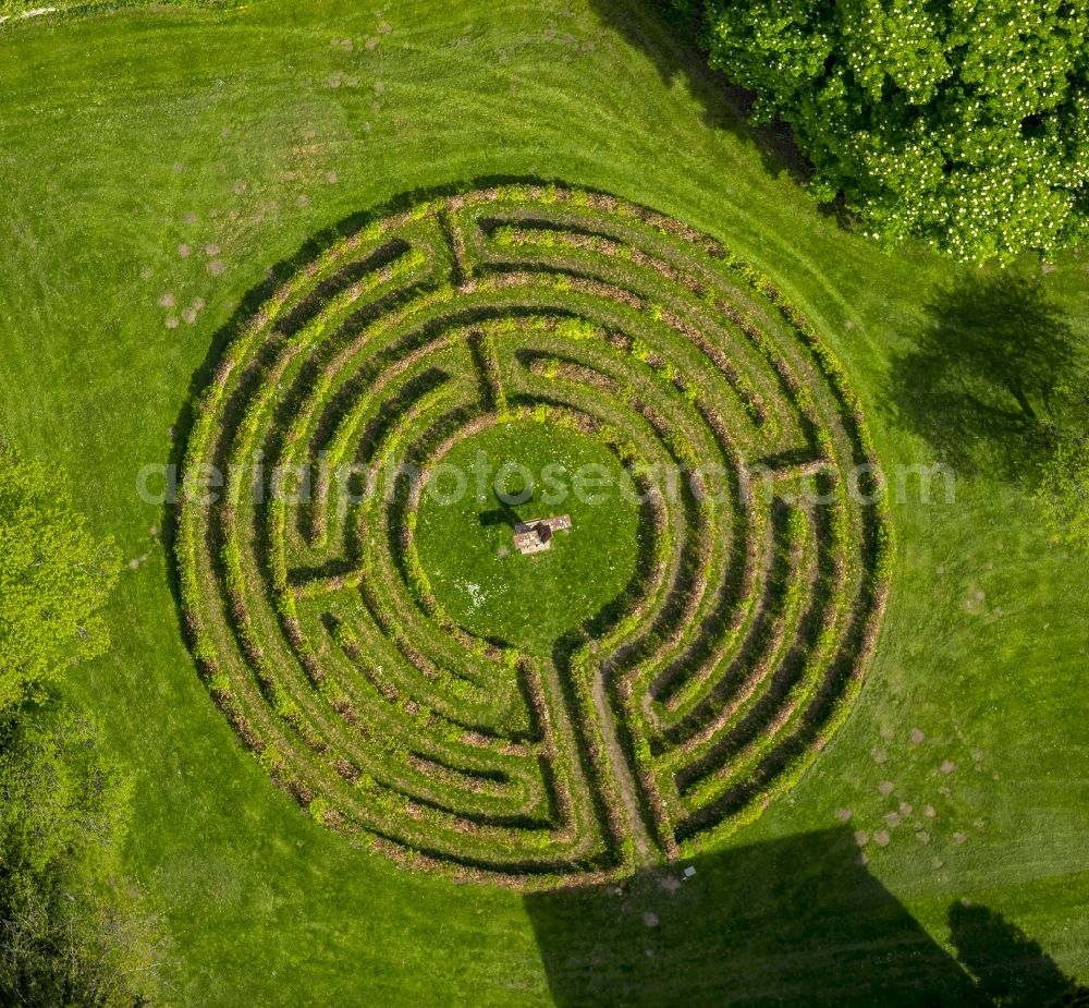 Steinfeld from above - Park of als circle - round hedge maze in Steinfeld in the state North Rhine-Westphalia