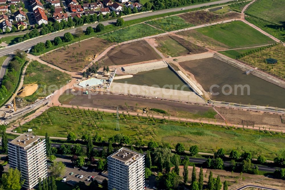 Lahr/Schwarzwald from above - Park of and construction site of Landesgartenschau Lahr 2018 GmbH in Lahr/Schwarzwald in the state Baden-Wuerttemberg