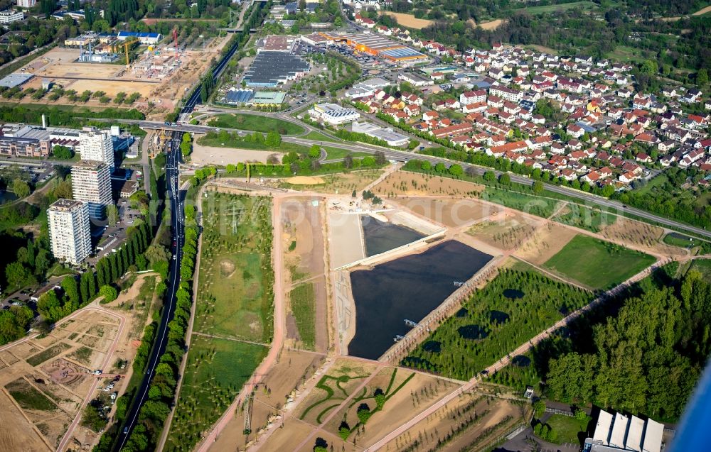 Lahr/Schwarzwald from the bird's eye view: Park of and construction site of Landesgartenschau Lahr 2018 GmbH in Lahr/Schwarzwald in the state Baden-Wuerttemberg