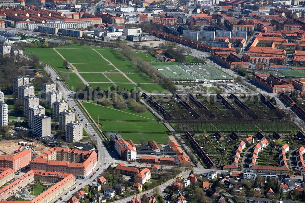 Kopenhagen from above - Park of Bellahoj Conping on Hvidkildevej in Copenhagen in Region Hovedstaden, Denmark