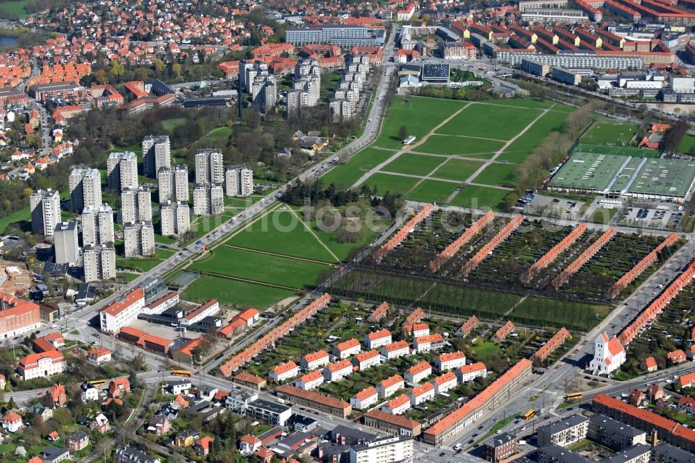 Kopenhagen from the bird's eye view: Park of Bellahoj Conping on Hvidkildevej in Copenhagen in Region Hovedstaden, Denmark