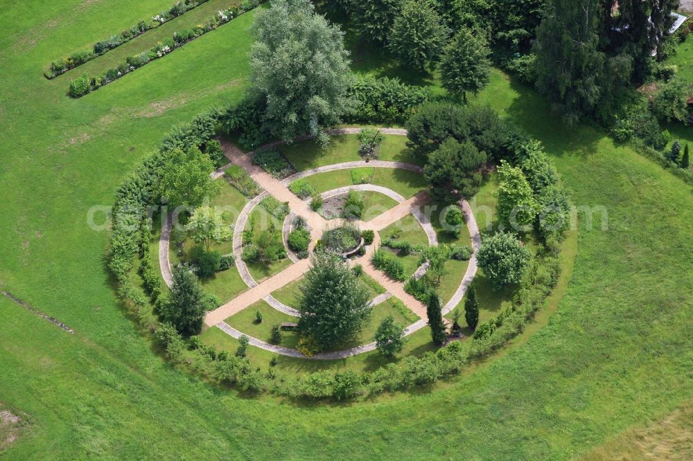 Rheinfelden (Baden) from above - Park of Biblical Garden in the grounds of Schloss Beuggen in Rheinfelden ( Baden ) in the state of Baden- Wuerttemberg. The garden is place of contemplation , mysticism and symbolism and houses trees and plants that are mentioned in the Bible 