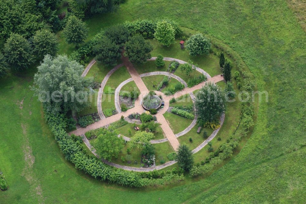 Aerial photograph Rheinfelden (Baden) - Park of Biblical Garden in the grounds of Schloss Beuggen in Rheinfelden ( Baden ) in the state of Baden- Wuerttemberg. The garden is place of contemplation , mysticism and symbolism and houses trees and plants that are mentioned in the Bible 