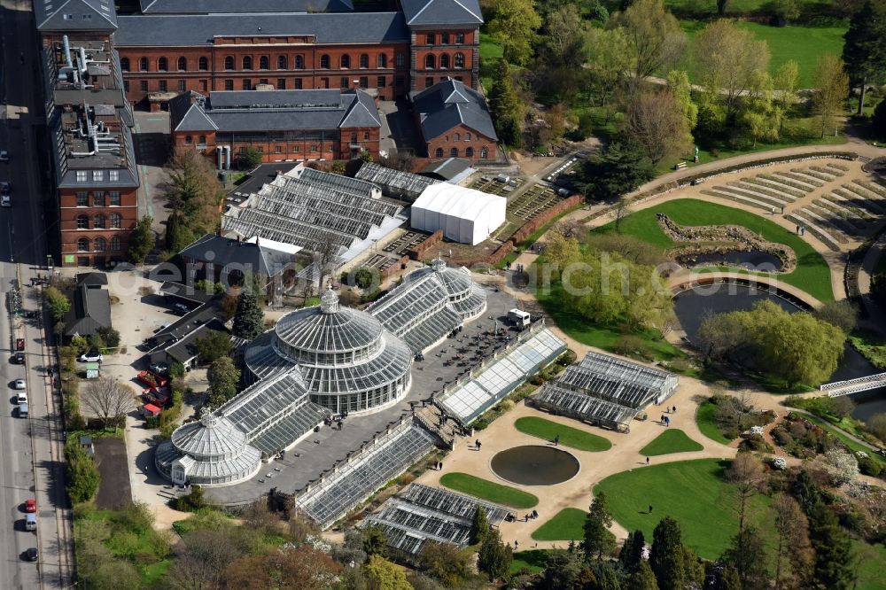 Kopenhagen from above - Park of Botanical Garden on Oster Farimagsgade in Copenhagen in , Denmark