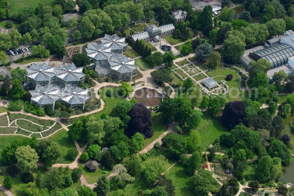 Aerial photograph Frankfurt am Main - Palm garden, house, in the Park of botanic garden in Frankfurt in the state Hesse