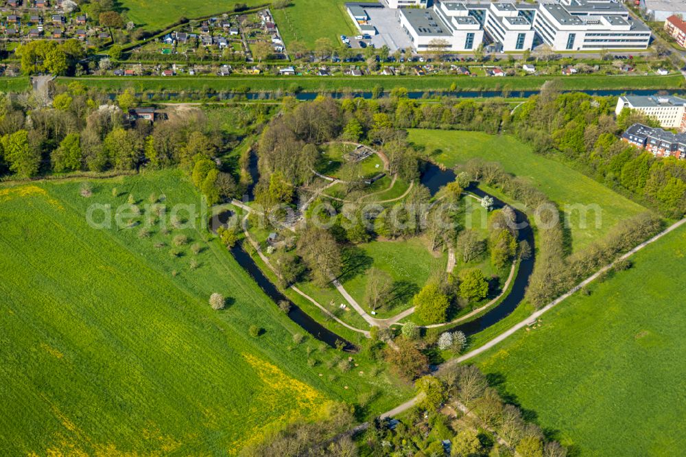 Hamm from above - Park of Burghuegel Mark in Hamm in the state North Rhine-Westphalia, Germany