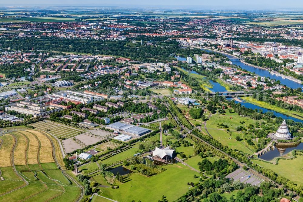 Aerial image Magdeburg - Park of Elbauenpark in Magdeburg in the state Saxony-Anhalt, Germany