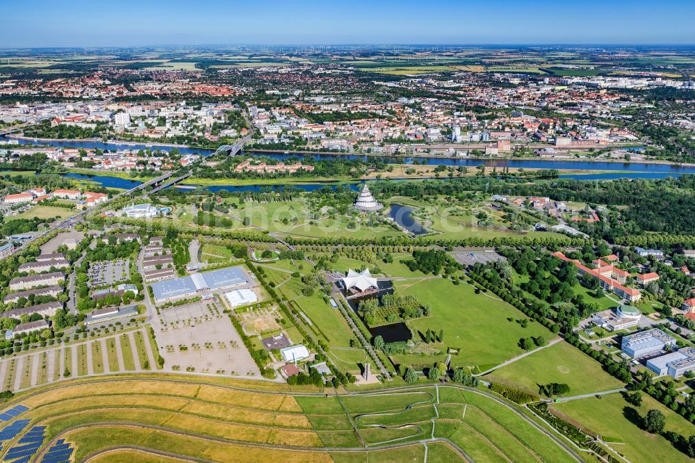 Magdeburg from above - Park of Elbauenpark in Magdeburg in the state Saxony-Anhalt, Germany