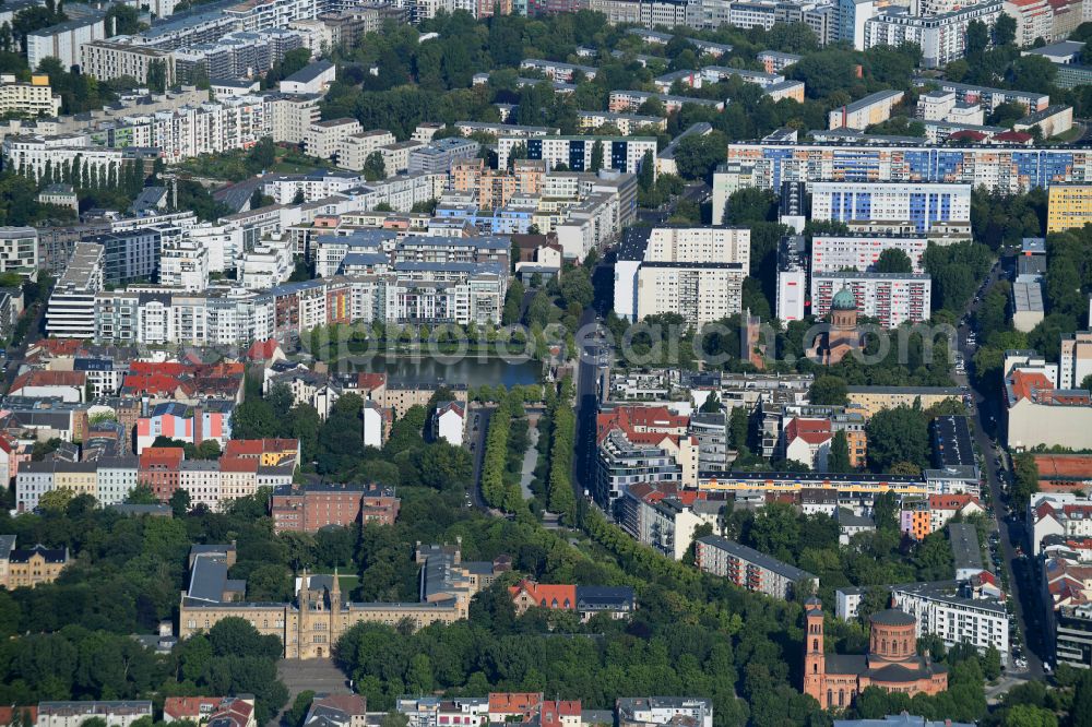 Berlin from above - Park of Engelbecken on Engeldamm - Bethaniendamm in the district Mitte in Berlin, Germany