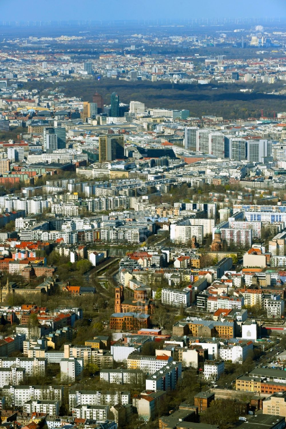 Berlin from above - Park of Engelbecken in the district Mitte in Berlin, Germany