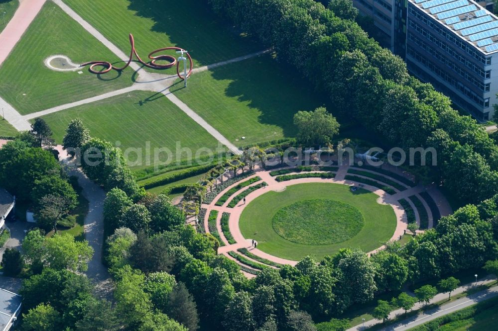 Freiburg im Breisgau from above - Park of of Eschholzpark in Freiburg im Breisgau in the state Baden-Wuerttemberg, Germany