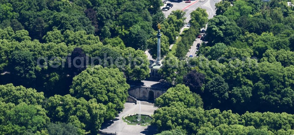 Aerial image München - Park of Angel of Peace on Prinzregentenstrasse in the district Bogenhausen in Munich in the state Bavaria, Germany