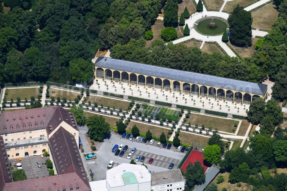 Aerial photograph Würzburg - Park and building of the Orangery of the Hofgarten Wuerzburg in Wuerzburg in Bavaria, Germany