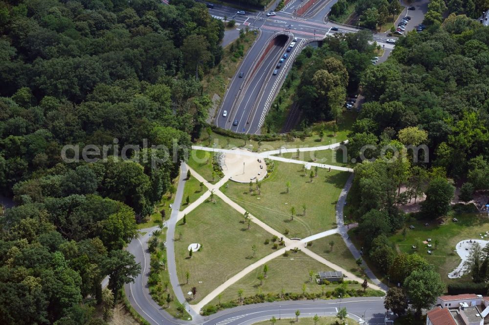 Aschaffenburg from above - Park of Gruenbruecke in Aschaffenburg in the state Bavaria, Germany