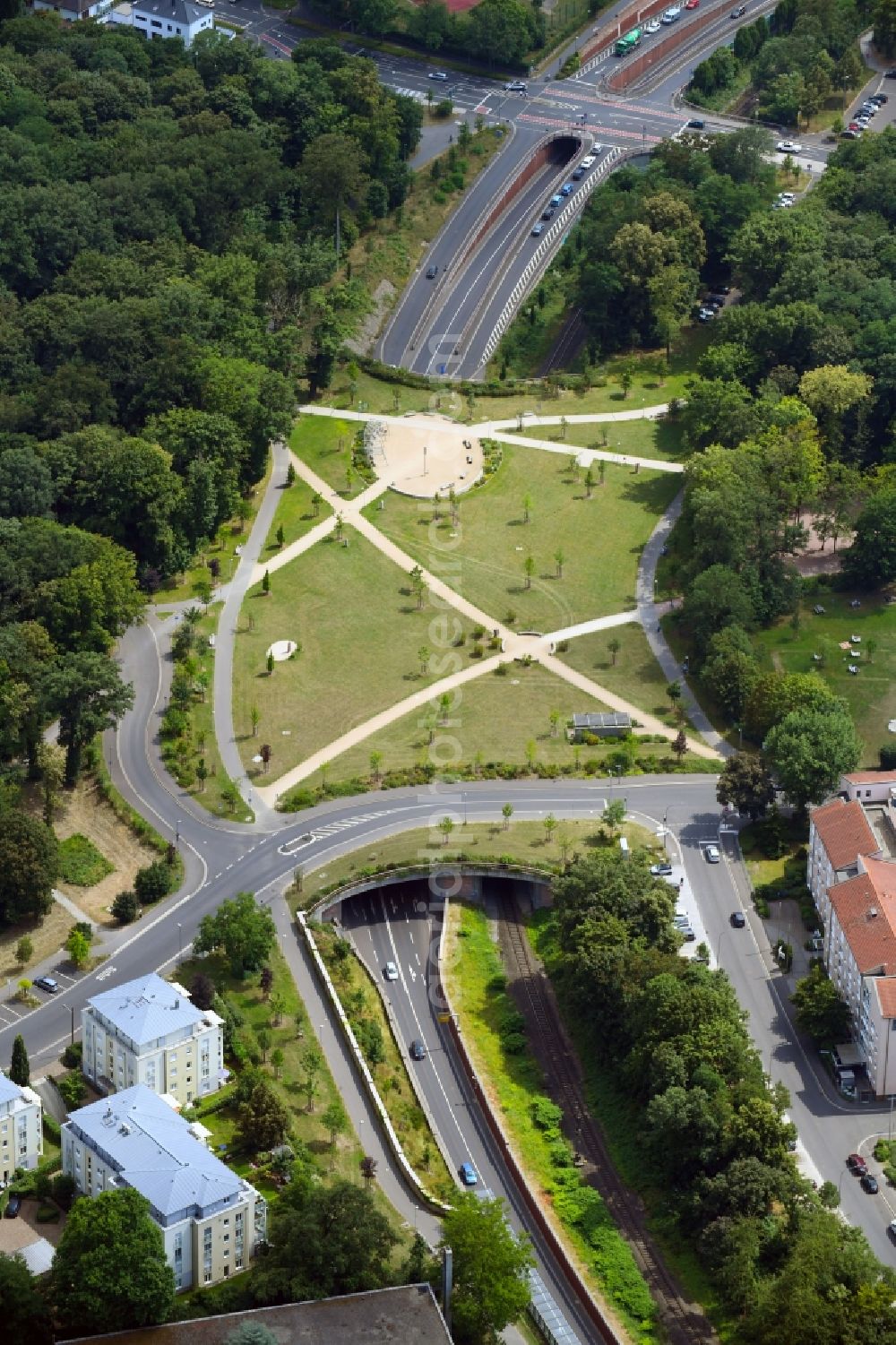 Aerial photograph Aschaffenburg - Park of Gruenbruecke in Aschaffenburg in the state Bavaria, Germany