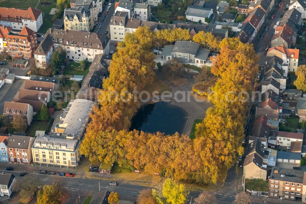 Hamm from the bird's eye view: Park of the autumnal Schillerplatz in Hamm in the state North Rhine-Westphalia