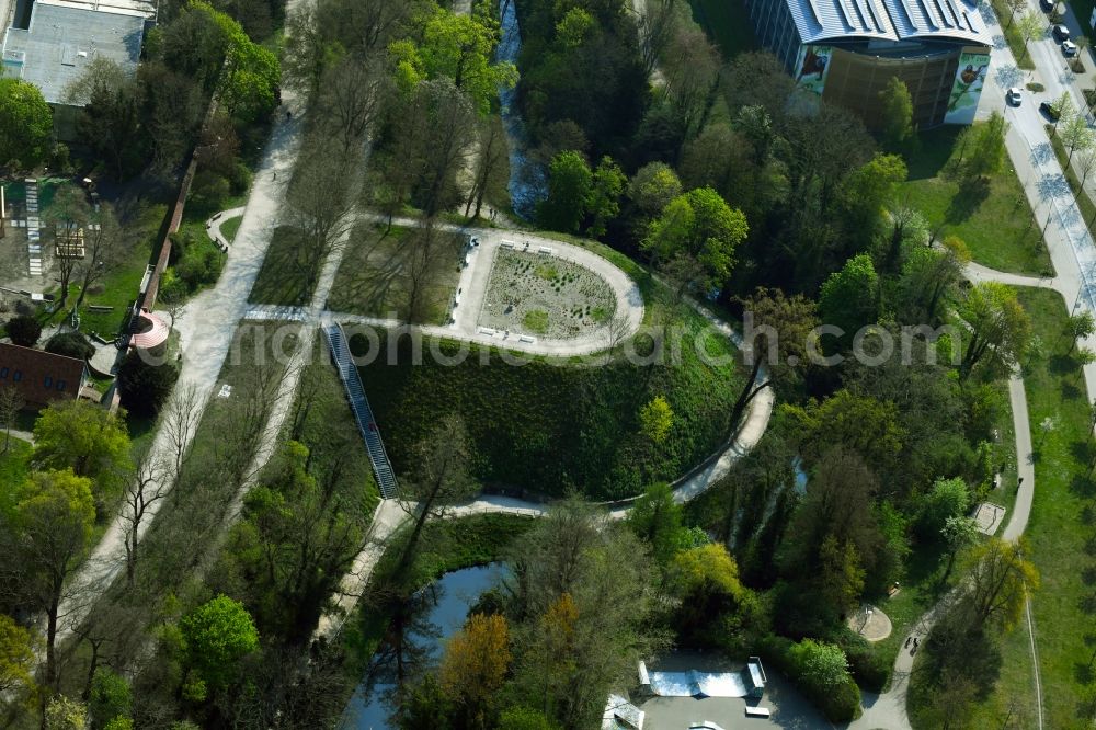 Rostock from above - Park of with Heubastion along the Stadtmauer in den Wallanlagen in Rostock in the state Mecklenburg - Western Pomerania, Germany