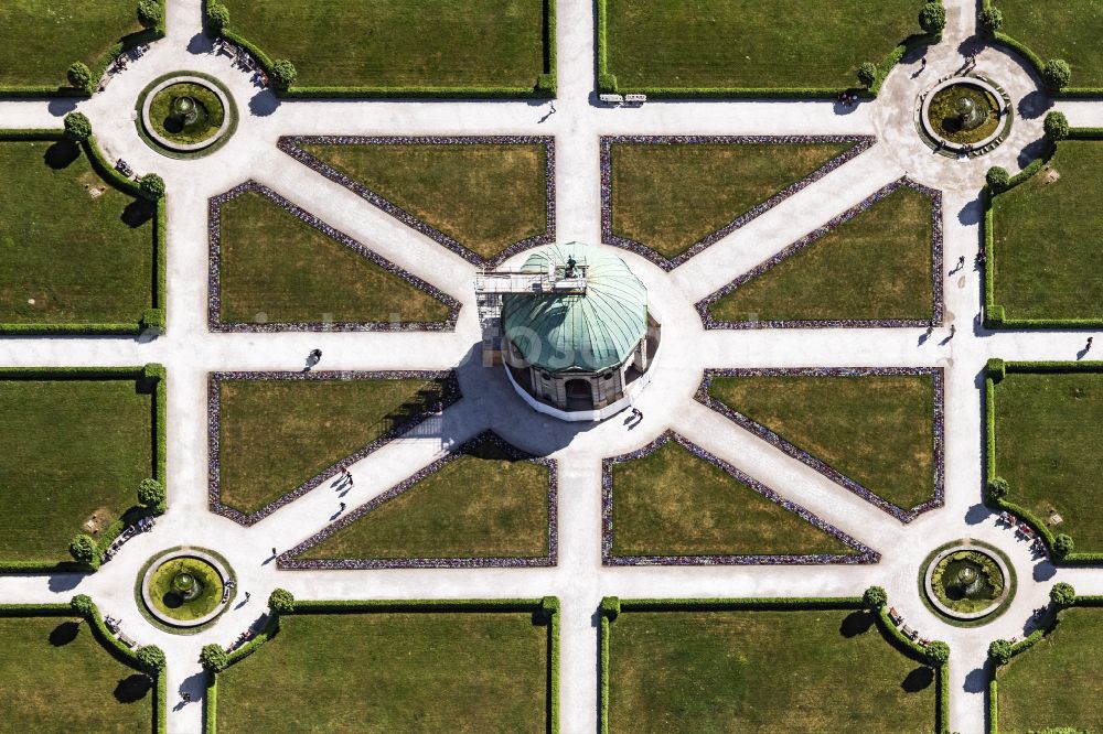 München from above - Park of Hofgarten on street Hofgartenstrasse in the district Altstadt in Munich in the state Bavaria, Germany