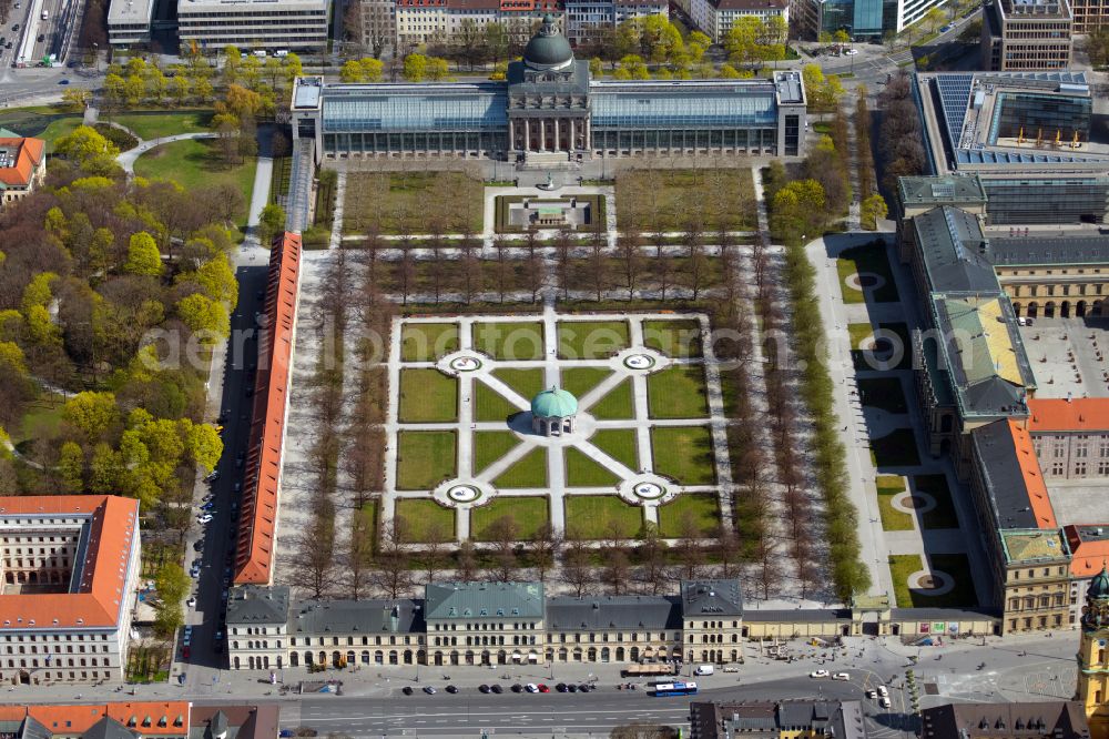 München from above - Park of Hofgarten on street Hofgartenstrasse in the district Altstadt in Munich in the state Bavaria, Germany