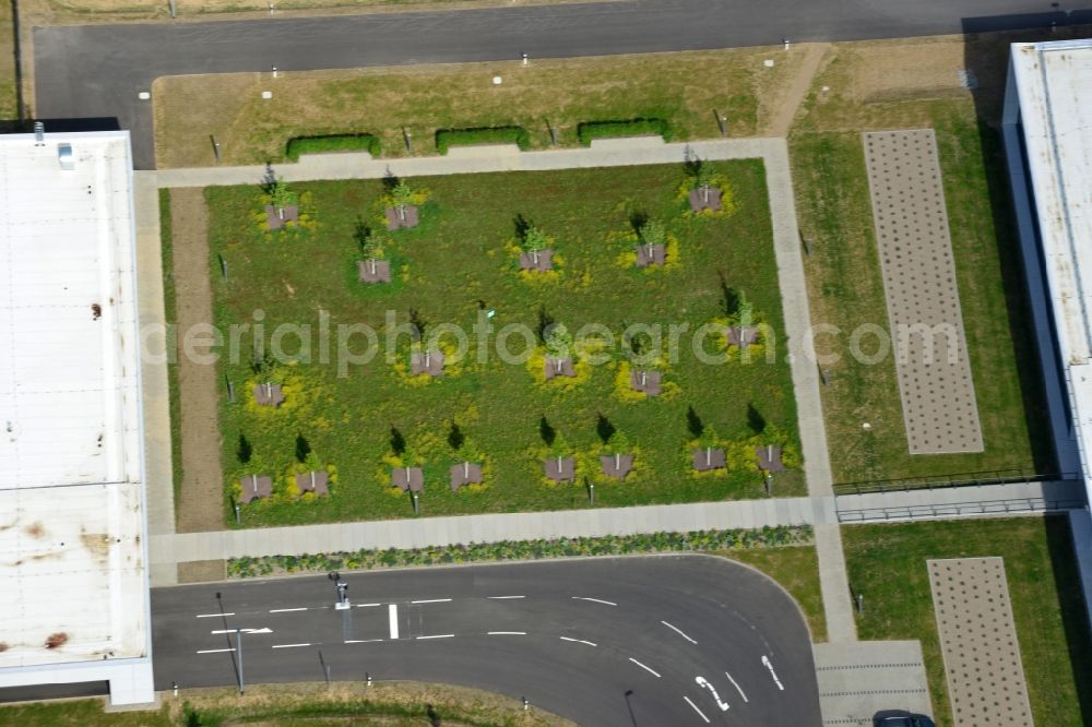 Aerial photograph Schwerin - Park in the Industrial Park Schwerin in Schwerin in the state of Mecklenburg - Western Pomerania. The newly developed industrial and commercial area is currently under construction in a forest area in the South of Schwerin