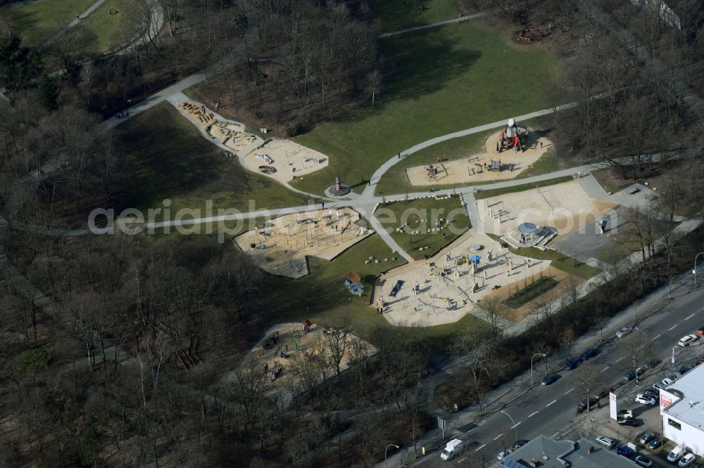 Berlin from the bird's eye view: Park of with children's playground at the Buschkrugallee in Berlin in Germany