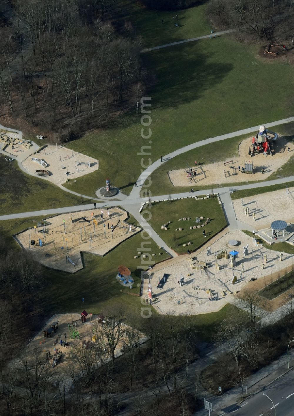 Aerial image Berlin - Park of with children's playground at the Buschkrugallee in Berlin in Germany