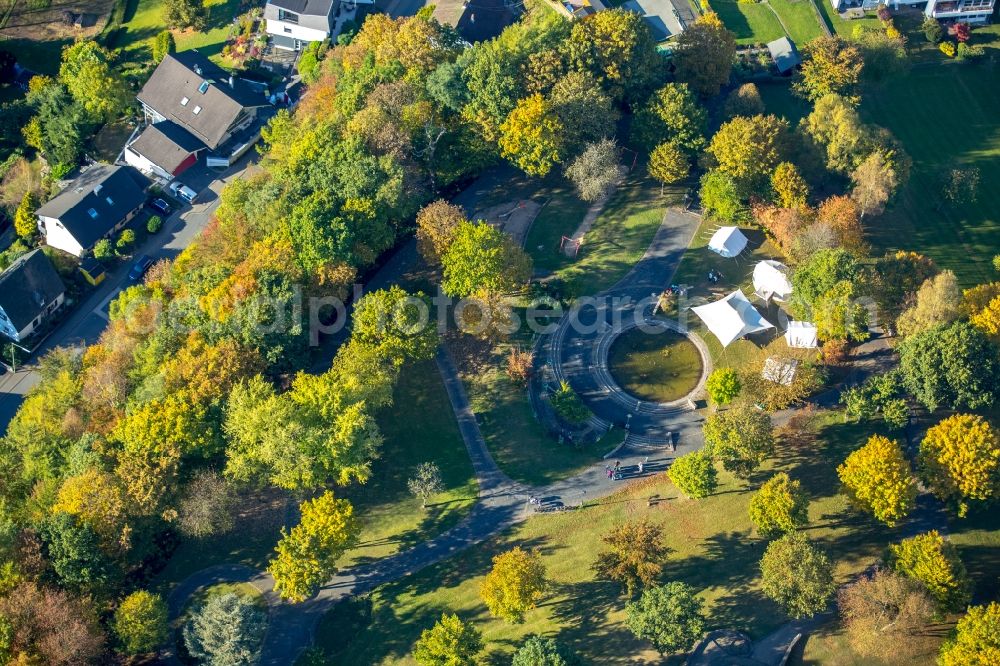 Freudenberg from above - Kur Park with pool and tents Gartenstrasse - Seelbachsecke in Freudenberg in the state North Rhine-Westphalia